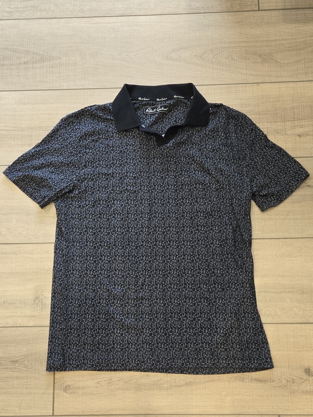 Robert Graham Black Patterned Short-Sleeve Polo